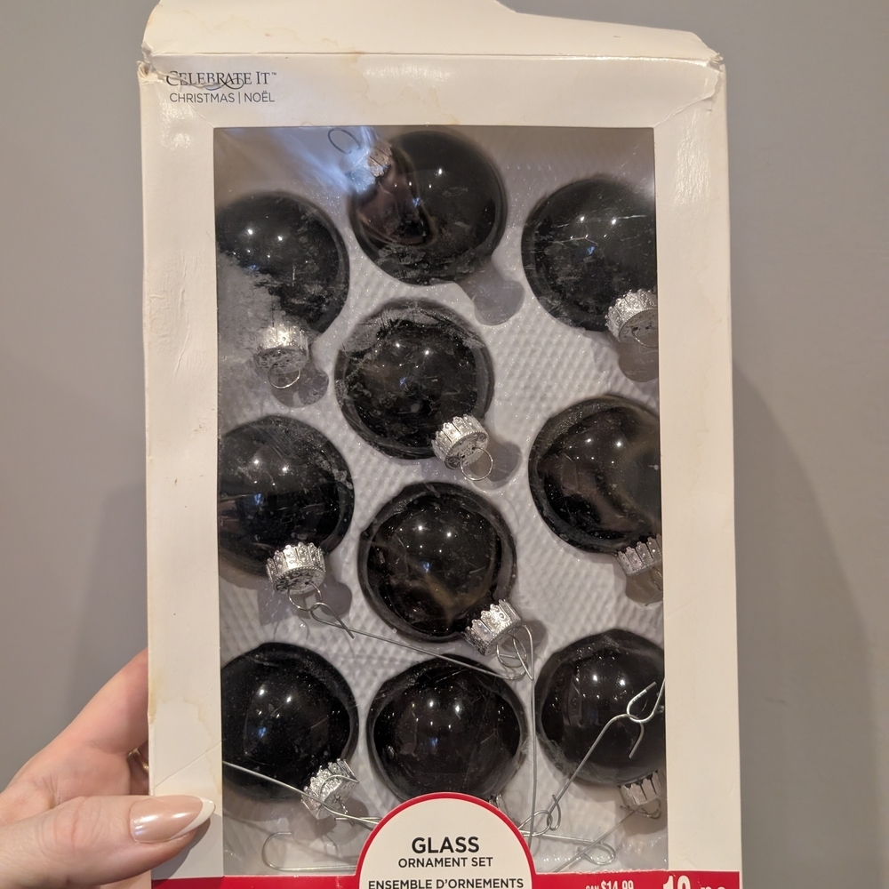 Vintage Black Glass Ornament Set